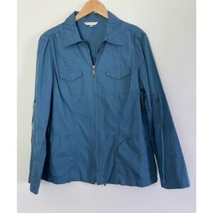 CAbi Women Cargo Utility Blue Fly Away Jacket Cotton Size Large F15